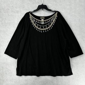 Bob‎ Mackie Wearable Art Sweater Blouse Womens 3X Beaded Dangling Pearls Top